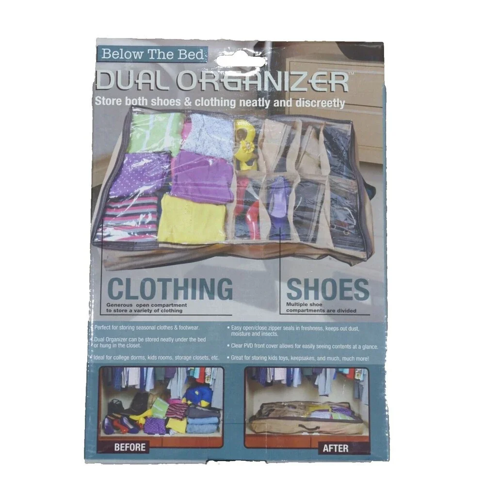Below The Bed Dual Organizer Storage Shoes Clothing Pack Zip Store